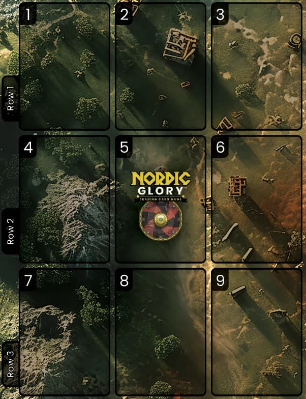 The playmat's nine slots in three rows